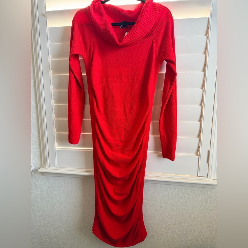 Express Vibrant Cowl Neck Red Knit Dress (NWT)